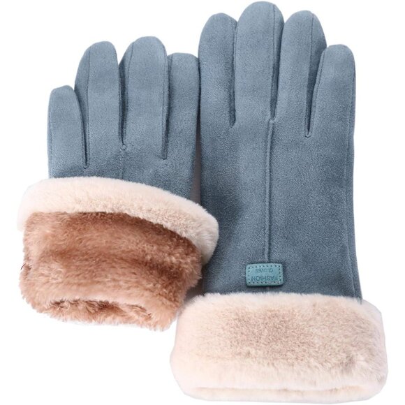 Women's Khaki Winter Warm Touch Screen Thick Mittens Lady Outdoor Gloves - Picture 4 of 6